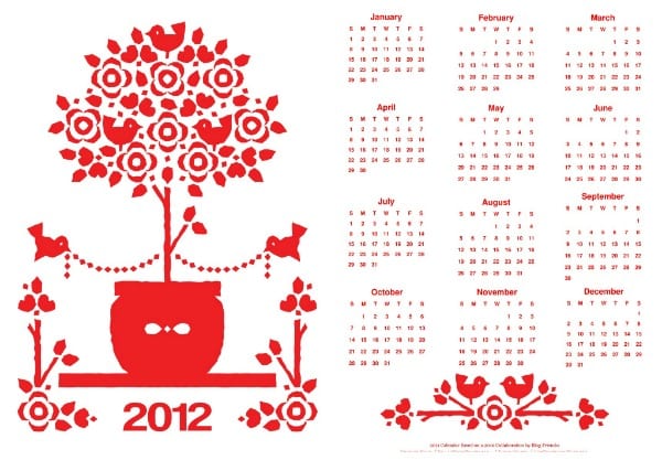 free printable 2012 calendar