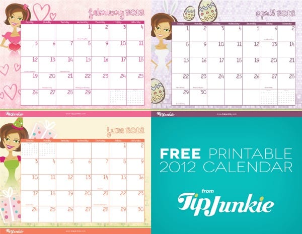 calendar 2012 printable tip junkie