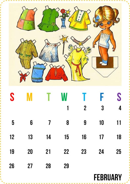 paper doll printable calendar 2012