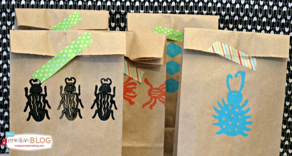 DIY Goodie Bags | Bug Stamped Party Bags | TodaysCreativeBlog.net | Skiptomylou.org